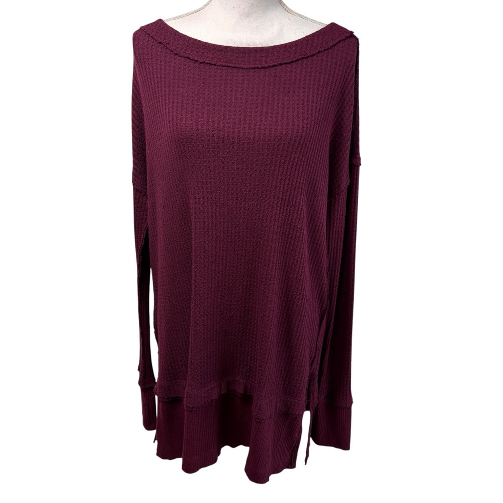 FREE PEOPLE WE THE FREE NORTH SHORE THERMAL BURGUNDY WOMEN LONG SLEEVE SMALL